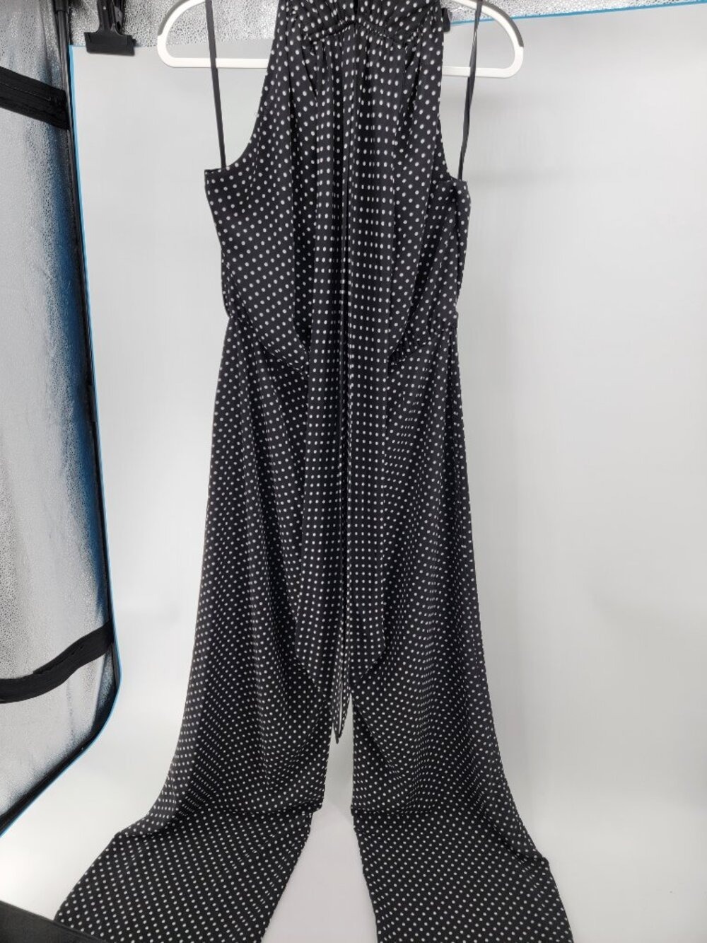 Lauren Ralph Lauren Polka Dot Wide Leg Halter Jumpsuit Size 10 Black White - Picture 4 of 9